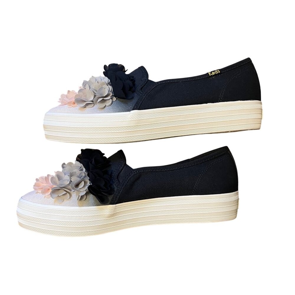 NIB Keds 8.5 Triple Decker Floral Appliqué Celebrations Blue Platform Sneakers - Picture 4 of 9